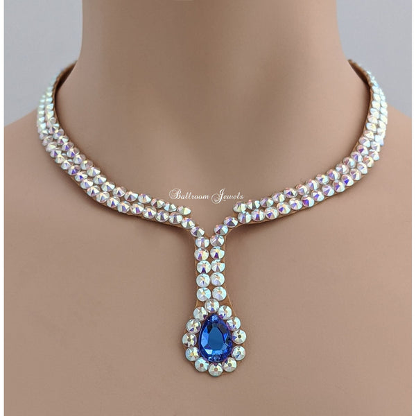 Ballroom Necklace small pear drop in Sapphire Blue
