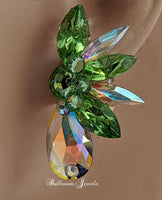 Ballroom Crystal Pear spray earring in Peridot green