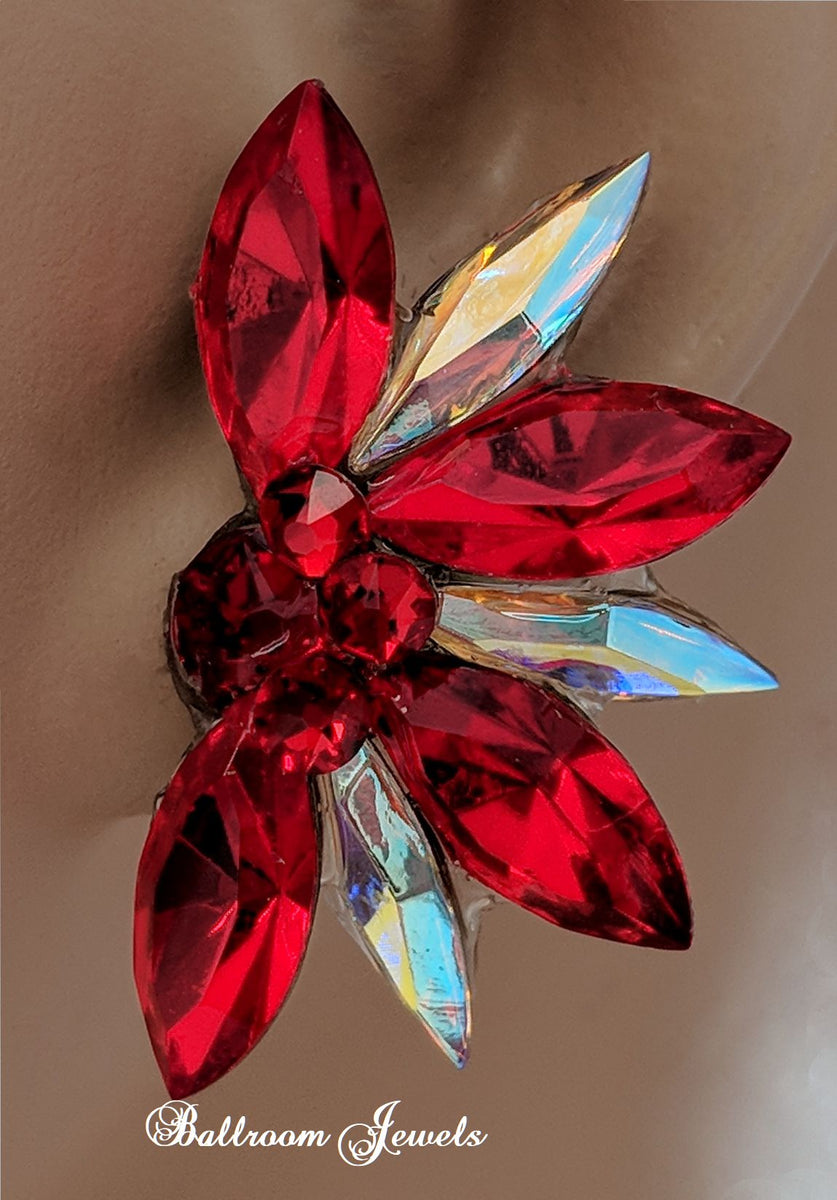 Half Star crystal ballroom earrings Light Siam Red
