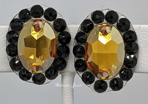 Crystal Oval Ballroom earrings - Gold and black