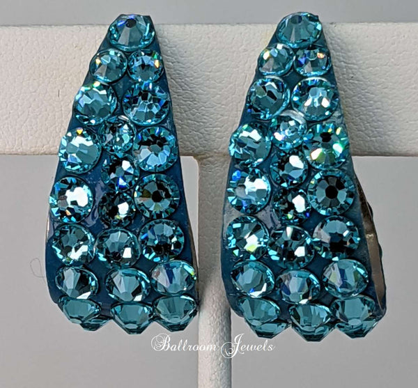 Large wide hoop crystal earrings in Light Turquoise blue