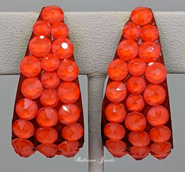 Large wide hoop crystal earrings in Electric Orange