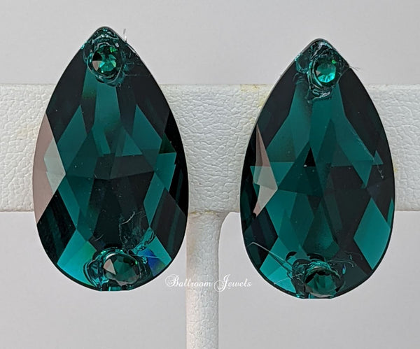 Large crystal pear Ballroom Earrings - Emerald