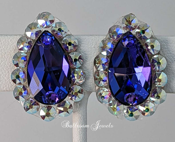 Pear crystal ballroom earrings - heliotrope purple