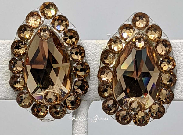 Pear crystal ballroom earrings - golden shadow