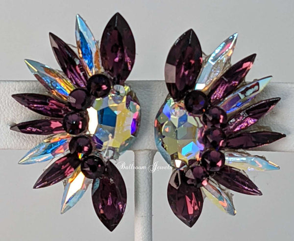 Ballroom Earrings Oval and Spray in Amethyst purple