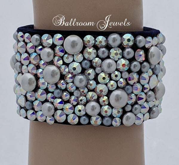 Custom Pearl and AB Ballroom Bracelet 1½ inch wide
