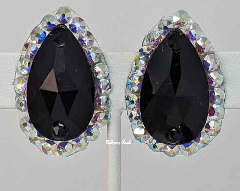 Large pear crystal ballroom earrings -  Jet