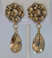 Flower and pear dangle crystal earrings - gold