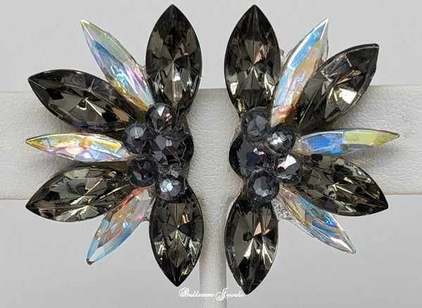 Half Star crystal ballroom earrings - in Graphite Black