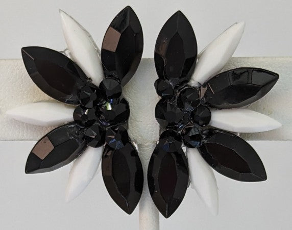 Half Star crystal ballroom earrings - Jet Black & White
