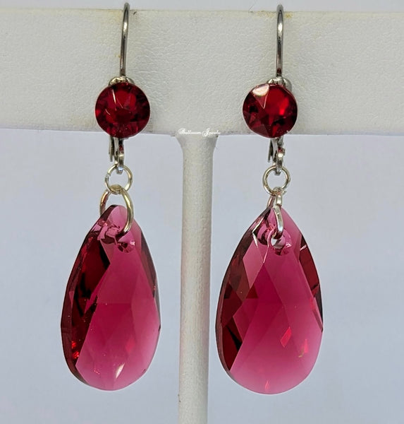 Pear drop crystal dangle earrings - red