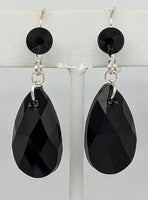 Pear drop crystal dangle earrings - black