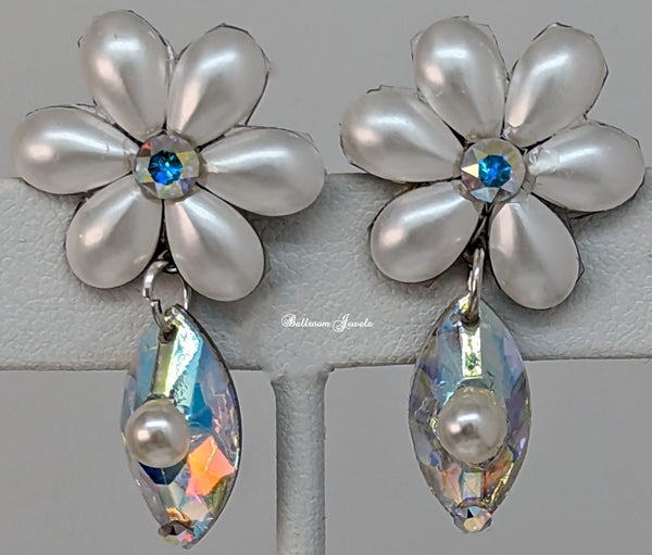 Flower Pearl and AB Austrian crystal drop earring
