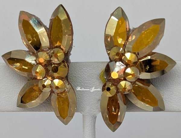 Swarovski Crystal Half Flower Ballroom Earrings - Gold