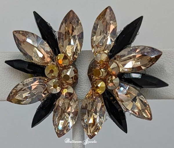 Half Star crystal ballroom earrings in Gold and Black