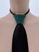 Men's  Crystal Black Tie - Emerald