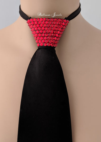 Men's  Black Tie - Red crystals (Light Siam)