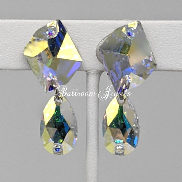 Ballroom Crystal Cosmic and pear drop earrings in Aurora borealis