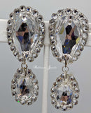 Large and medium pear dangle ballroom earring in clear crystals