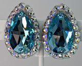 Large pear crystal ballroom earrings  -  light turquoise