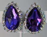Large pear crystal ballroom earrings - Heliotrope purple