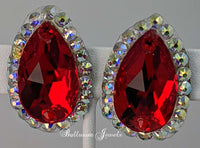 Large pear crystal ballroom earrings -  Light Siam Red
