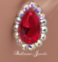 Red pear crystal ballroom earrings - Light Siam Red