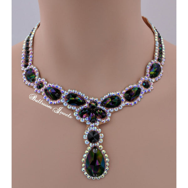 Ballroom Necklace Pears and drop in Rainbow Jet black