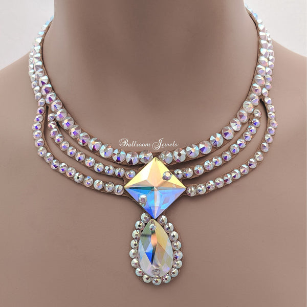 Crystal Square Front and Pear drop Ballroom necklace