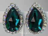 Large pear crystal Ballroom Earrings - Emerald green