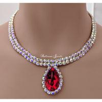 Simple pear Ballroom Necklace in  Light Siam Red