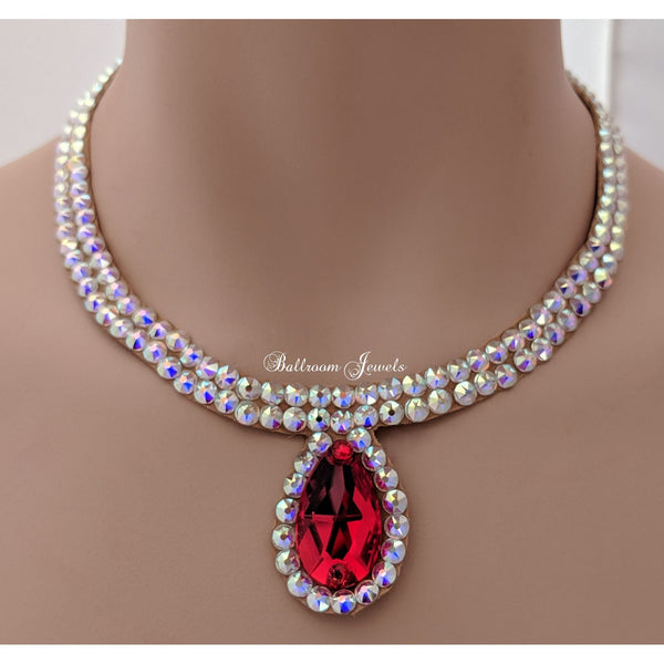 Simple pear Ballroom Necklace in  Light Siam Red