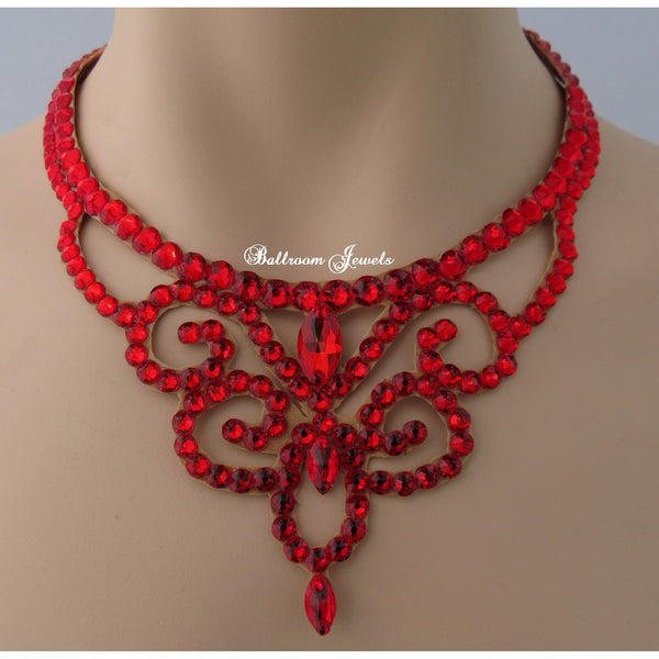 Ballroom Crystal Swirl Necklace - Light Siam Red