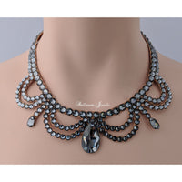 Ballroom Crystal Victorian Necklace - Silver night crystals