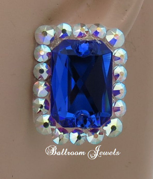 Emerald shaped Crystal Earrings in Majestic blue