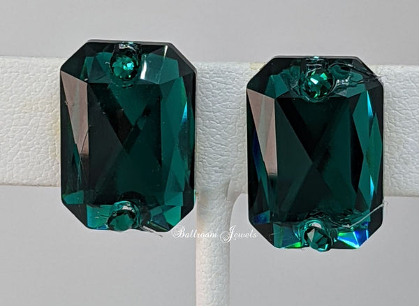 Emerald shaped crystal Ballroom Earrings - Emerald