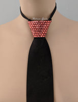 Men's  Black Tie - Peach crystals (Padparadscha)