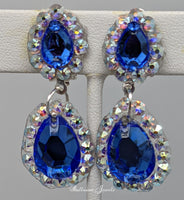 Pear dangle crystal ballroom earrings - Sapphire Blue