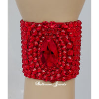Pear crystal ballroom bracelet center 2 inches wide in Red