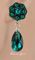 Flower and pear dangle Crystal earrings - Emerald green