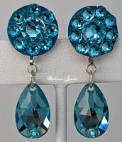 Flower and pear dangle crystal earring - Light Turquoise