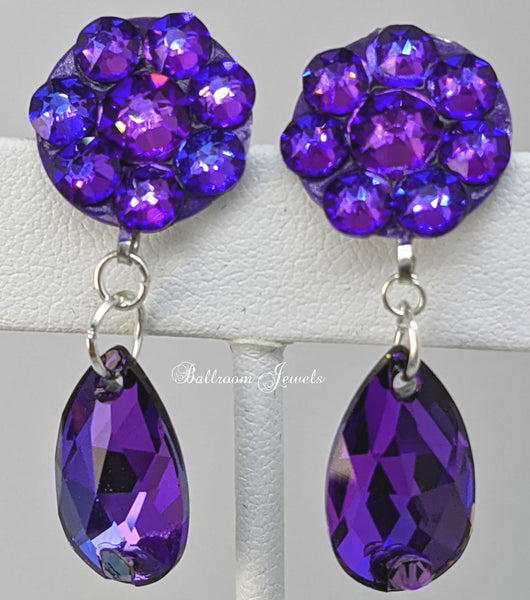 Flower and pear dangle crystal earring - Heliotrope purple