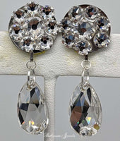 Flower and pear dangle  clear crystal earrings