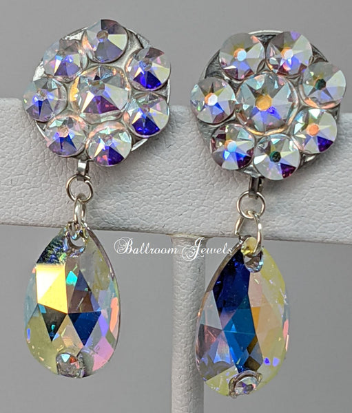 Flower and pear dangle crystal earrings