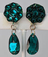 Flower and pear dangle Crystal earrings - Emerald green