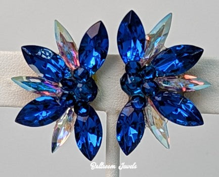 Half Star crystal ballroom earrings - Capri blue