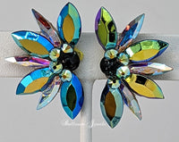 Half Star crystal ballroom earrings - in Jet AB Black