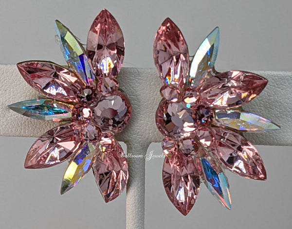 Half Star crystal ballroom earrings in Light Rose Pink