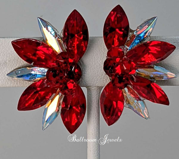 Half Star crystal ballroom earrings - Light Siam Red